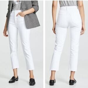 Agolde Riley High Rise Straight Cropped Jeans in Blurred White Size 29 Raw Hem